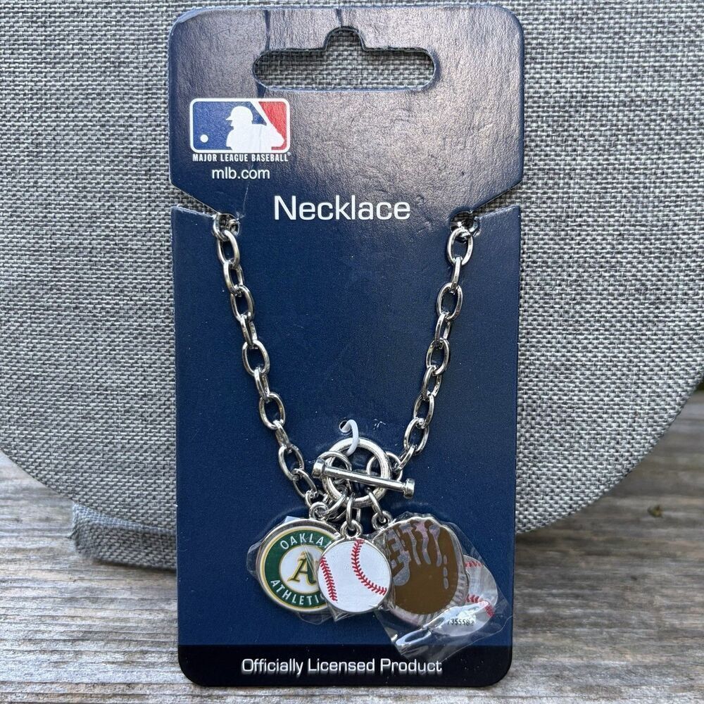 Oakland Athletics Baseball Silver 3 Charm Necklace Pendant MLB Licensed Fan